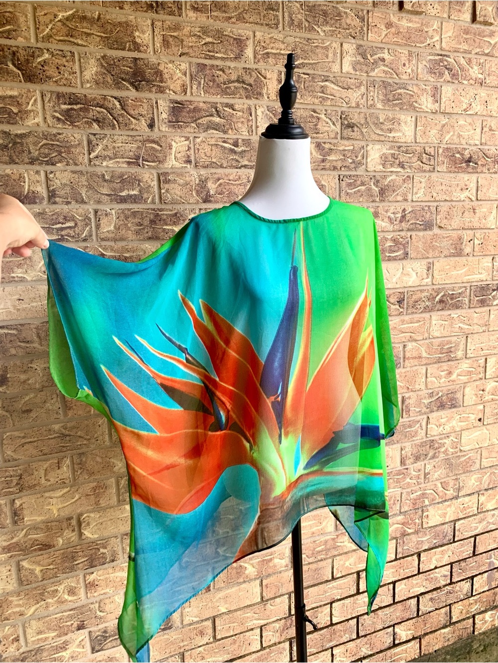 Unique Vintage Style Tropical Bird of Paradise Print Sheer Poncho Top - Picture 6 of 10